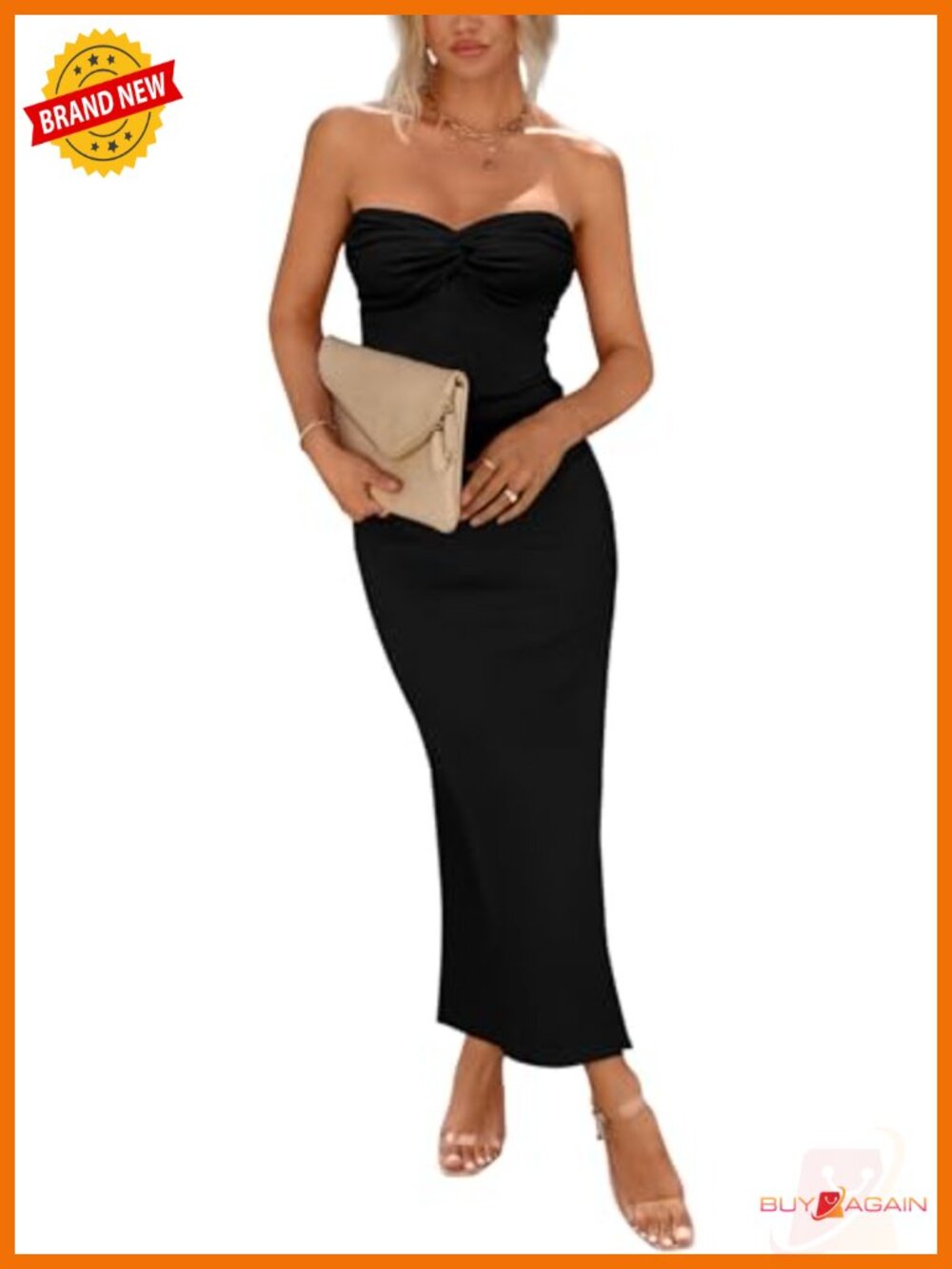 Strapless Bodycon Maxi Dress Twist Knot Back Slit Summer Cocktail Party